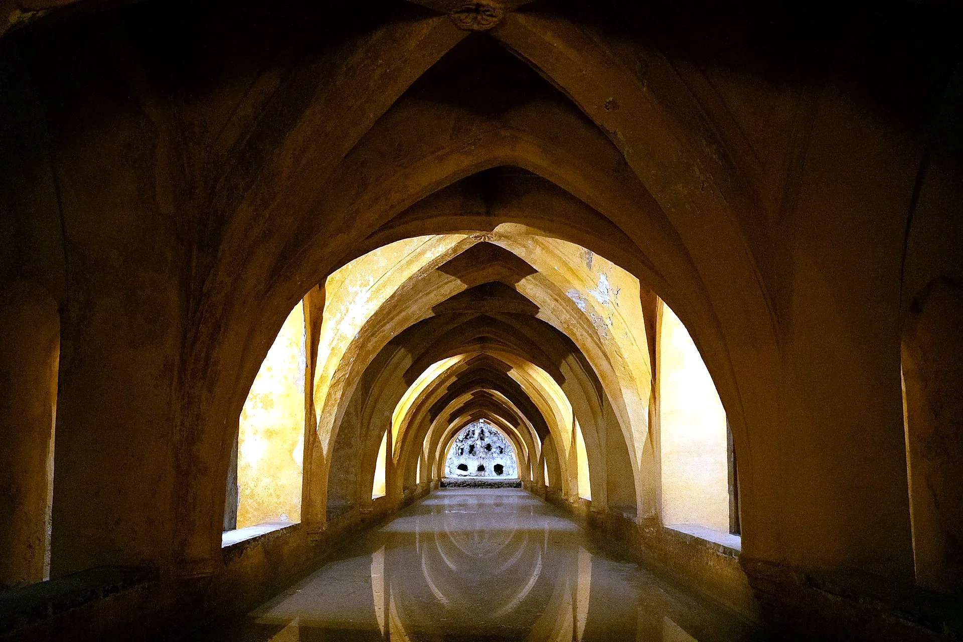 Alcazar crowd pattern seville gothic vaulted hall