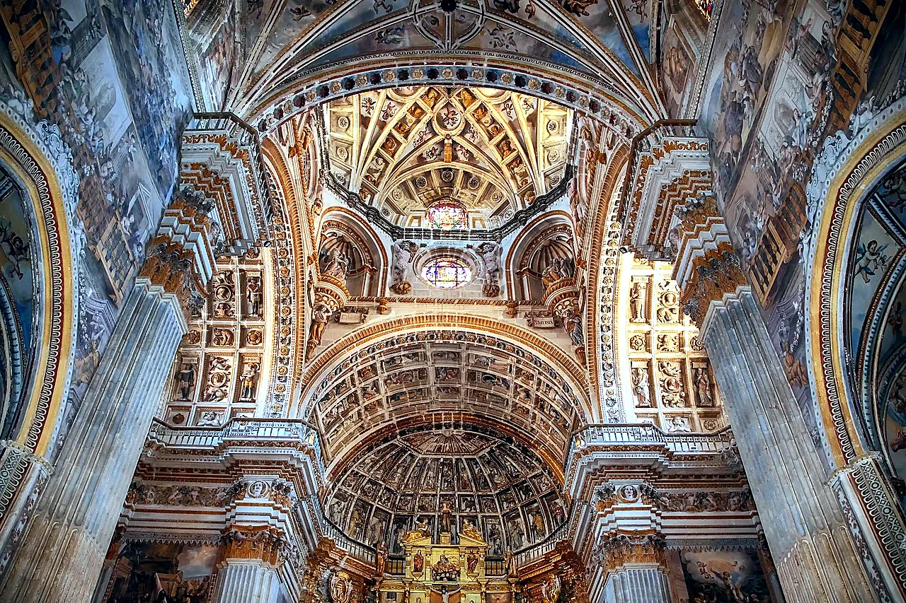 Ornate ceiling boss detail in Seville Cathedral interior - Tomb of Christopher