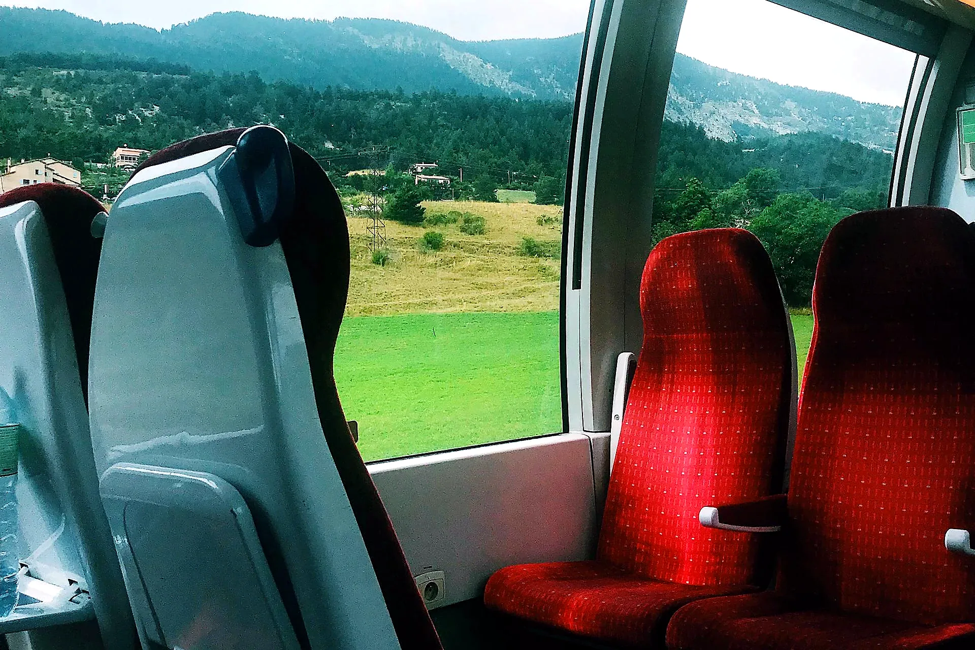 Train interior seating on the route from Seville to Córdoba